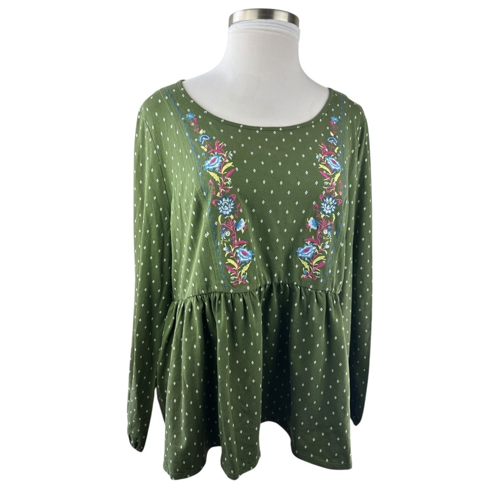 Matilda Jane Through Generations Embroidered Babydoll Top Diamond Print XXL NEW - Picture 2 of 11
